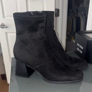 Black Suede Heeled Ankle Boots